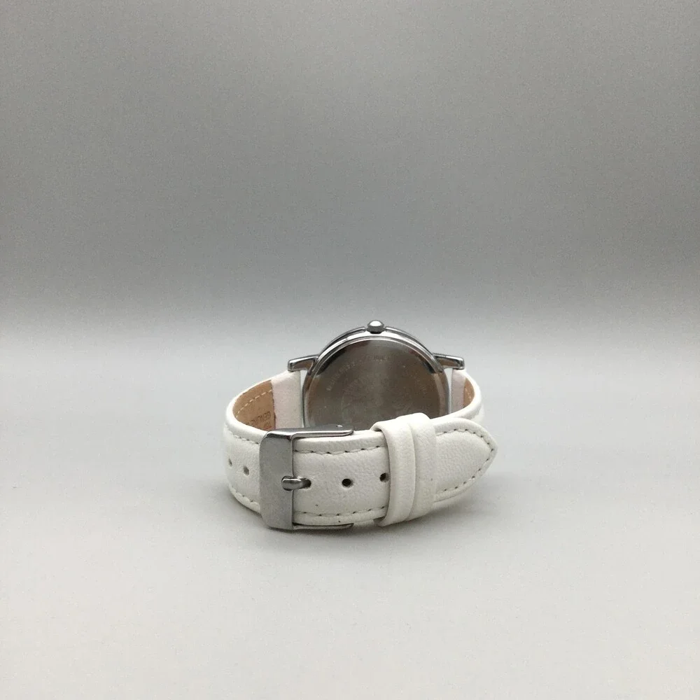 Anne Klein Womens Watch 36mm Cream Dial Leather Band Silver Tone New Battery